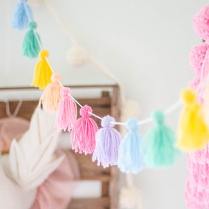 Bright Rainbow Mini Tassel Garland. Kids Room and Nursery Decor. Party Decorations. Tassel Backdrop.