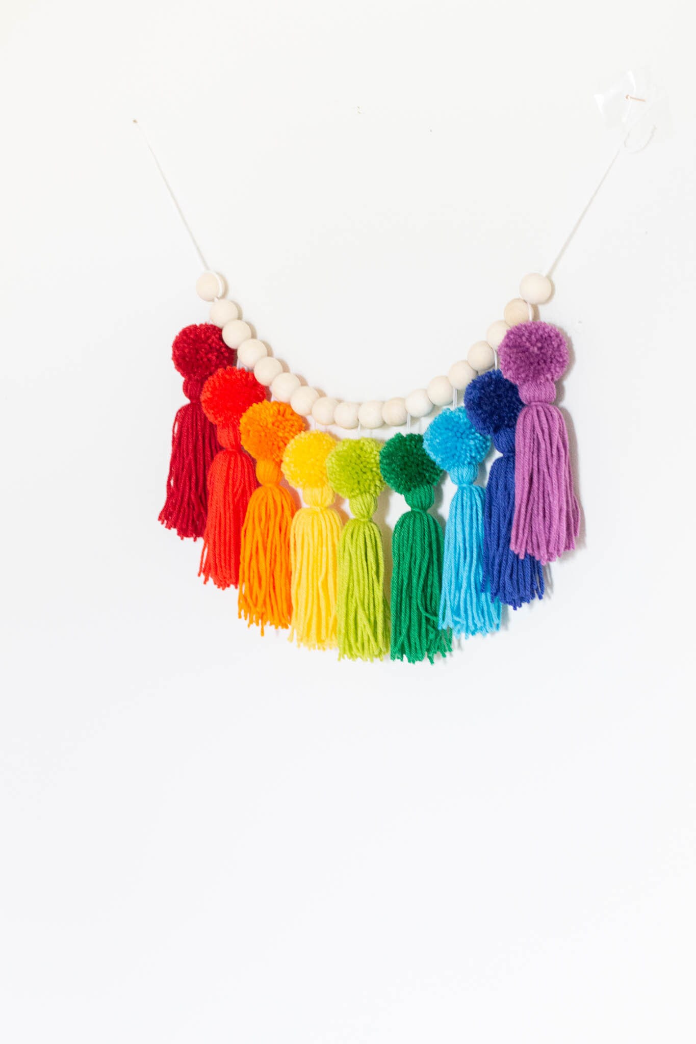 Rainbow Garland. Yarn Pom Pom Tassels With Wood Beads. Kids Etsy