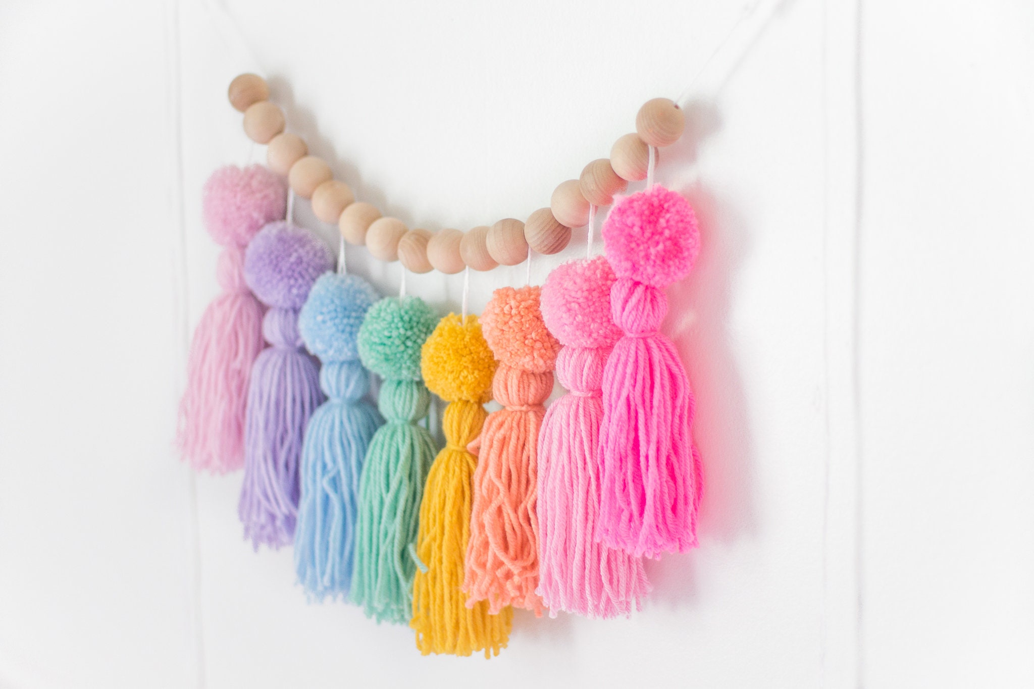Bright Rainbow Pom Pom Tassel Garland. Nursery and Kids Room Etsy