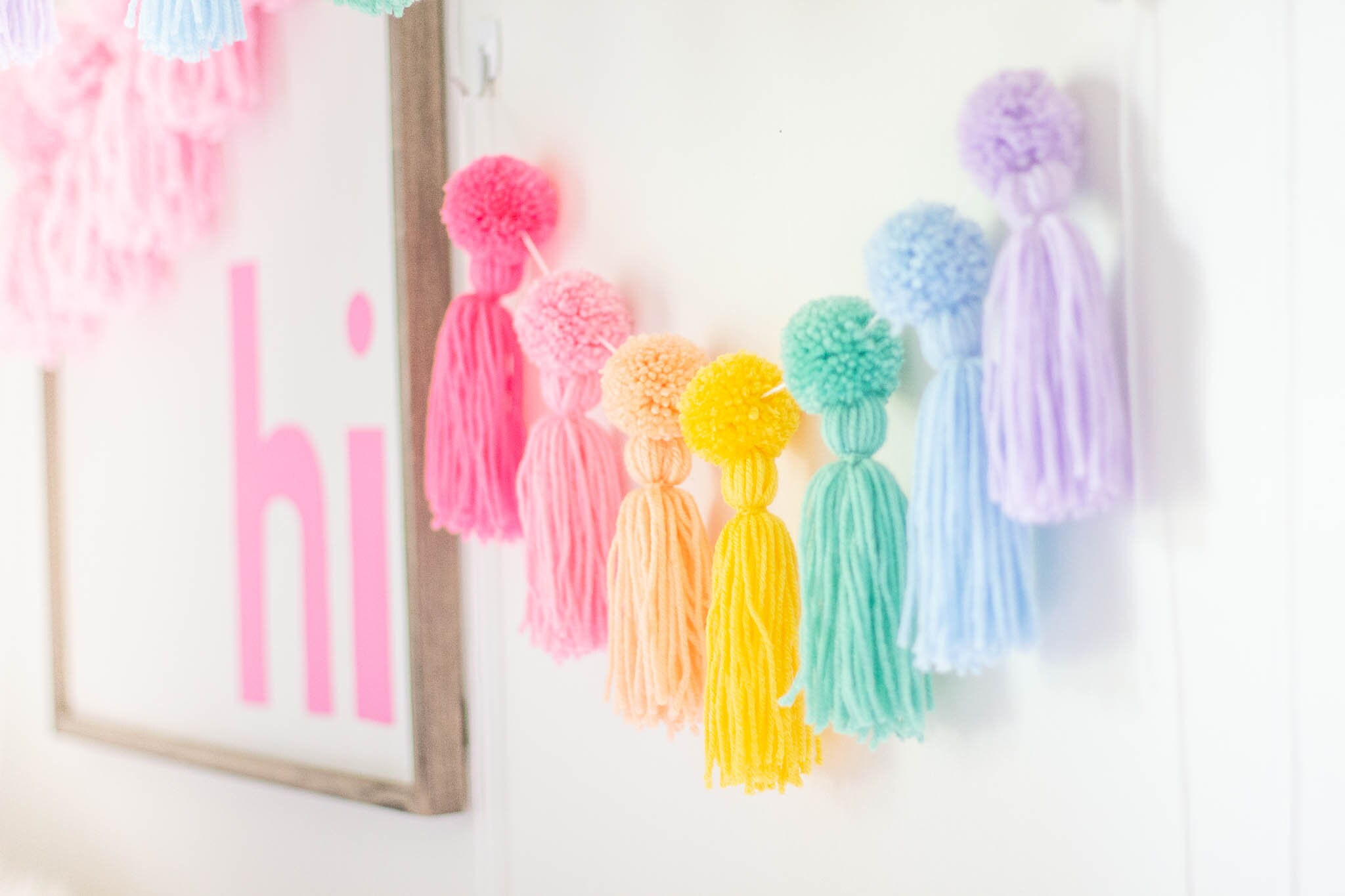 Pastel Rainbow Pom Pom Tassel Garland. Nursery and Kids Room Etsy