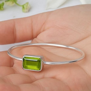 Bracciale rigido con peridoto: bracciale spesso in argento sterling 925 realizzato a mano.