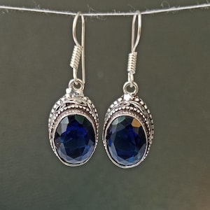 Blue Sapphire Handmade Beautiful Gemstone Lovely Silver Earring 925 Sterling Silver Earring Statement Designer Earring Gift For Women,