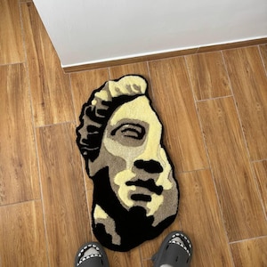 Rostro de estatua griega abstracta, alfombras personalizadas, alfombras con mechones, alfombras modernas, alfombras bonitas, alfombras hechas a mano, alfombras para dormitorio, alfombra con mechones personalizada, decoración para habitación juvenil