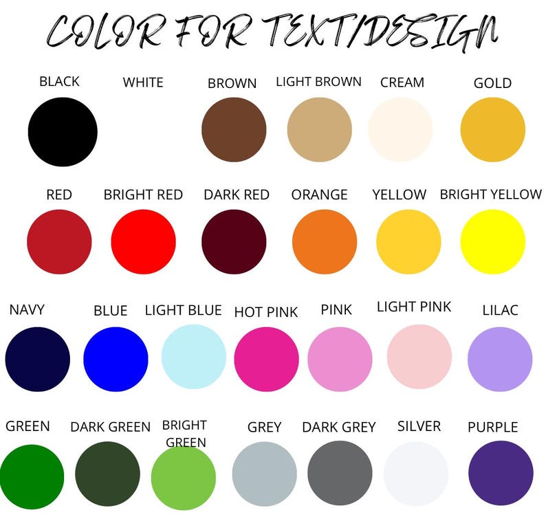a color palette for text design, featuring various colors such as black, white, brown, light brown, cream, gold, red, bright red, dark red, orange, yellow, bright yellow, blue, light blue, hot pink, pink, light pink, lilac, navy, light blue, hot pink, pink, light pink, purple, and green.