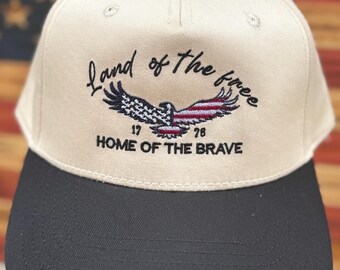 Land of the Free Home of the Brave Embroidered Hat, Patriotic Snapback Country Hat Dad gift Mom present for Her Cowboy Hat Custom Embrpidery