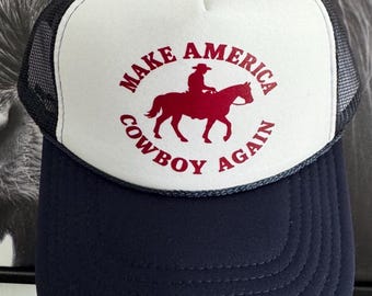 Make America Cowboy Again Trucker Hat, Western Snapback Country Music Cap Patriotic Southern Style Foam Mesh Snapback Dad gift Mom present
