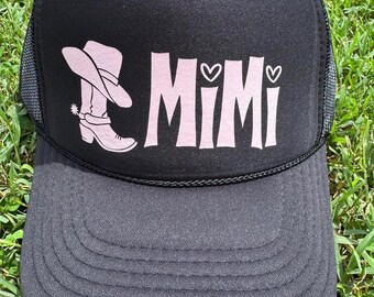 Gorra de camionero vaquera Mimi, gorra de abuela vaquera, bonito regalo de cumpleaños para Mimi, regalo para Nana, idea de regalo para Mimi, gorra con nombre personalizado, gorra de abuela campestre