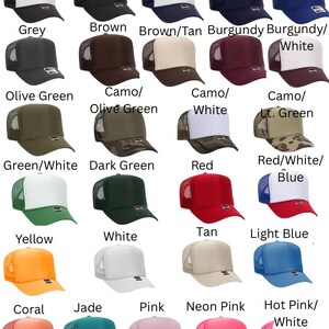 a collection of 16 different colored trucker hats, each with a unique color and pattern.