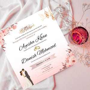 Invito digitale, biglietto d'invito per matrimonio digitale, invito personalizzato, invito parziale, invito per matrimonio islamico, invito per matrimonio pakistano