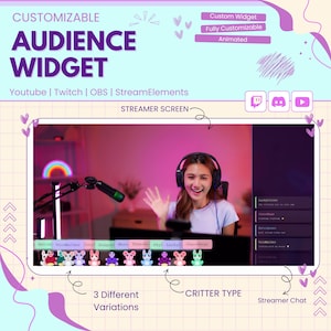 Animerad Critter-widget för Twitch-streamers, anpassningsbar interaktiv överlagring | Obs/StreamElements