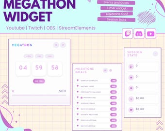 Megathon Widget Bundle — Timer, Milestone Goals & Surprise Quests Commands, Streamdeck Twitch/YouTube (Digital Download)