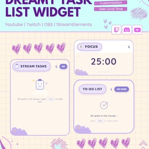 Widget för Stream-uppgiftslista för StreamElements | Twitch Pomodoro-timer, att-göra-lista och studieplanerare | Söt VTuber-överlägg