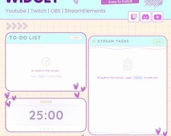 Twitch Stream Tasklist 3-in-1 Widget for StreamElements |  Co-working To-Do List & Pomodoro Timer (Digital Download)