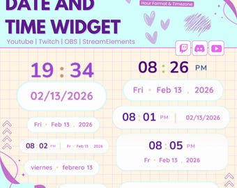 Date & Time Widget | Local /Timezone | (3) Styles | 22 Languages | Twitch YouTube KICK | OBS StreamElements