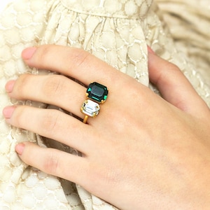 Emerald Green Crystal Ring, Emerald Moi Toi Crystal Ring, Dual Crystal Ring, Emerald Crystal Ring, Gift For Her, Green Emerald Ring  Ring