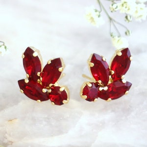 Red Crystal Stud Earrings, Burgundy Crystal Earrings, Bridal Red Ruby Crystal Earrings, Bridesmaid Earrings, Ruby Red Crystal Stud Earrings