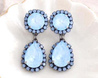 Light Blue Crystal Earrings, Powder Blue Chandelier Swarovski Crystal Earrings, Dusty Blue Drop Earrings, Something Blue Bridal Jewelry