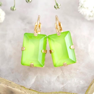 Lime Green Drop Earrings, Neon Green Earrings, Lime Green Crystal Earrings, chartreuse Green Crystal Earrings, Gift For Her, Summer Earrings