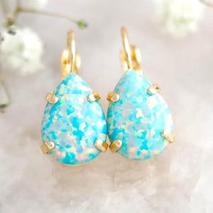 Opal Drop Earrings, Green Mint Opal Pear Teardrop Earrings, Opal Earrings, Small Leverback Opal Earrings, October Birthstone, Gift For Her