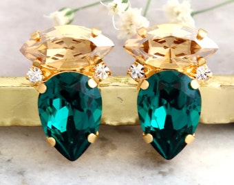 Emerald Green Stud Earrings, Emerald Green Stud Earrings, Dark Green Stud, Bridesmaids Earrings, Bridal Emerald Green Earrings, Gift For Mom