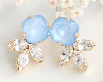 Light Blue Stud Earrings, Bridal Soft Blue Stud, Ice Blue Crystal Stud Earrings, Bridesmaids Earrings, Crystal Powder Blue Studs Earrings