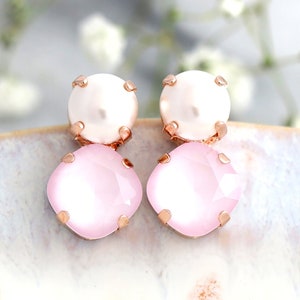 Pink Powder Earrings, Powder Pink Pearl Earrings, Bridesmaids Pink Earrings, Rose Quartz pink Bridal Earrings, Bridal Light Pink Earrings