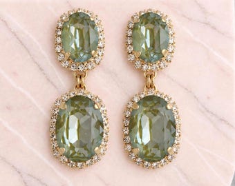 Green Sage Chandeliers, Bridal Sage Crystal Earrings, Wedding Sage Statement Earrings,  Green Chandeliers, Bridal Earrings, Gift For Her