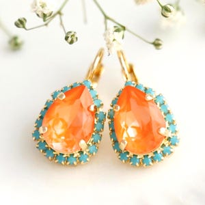 Orange Mango Earrings, Orange Earrings, Burnt Orange Drop Crystal Earrings, Bridesmaids Earrings, Tangerine Crystal Earrings, Gift for Woman