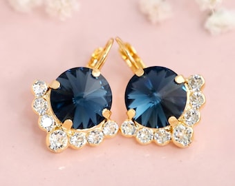Blue Navy Crystal Earrings, Dark Blue Drop Earrings, Blue Sapphire Crystal Earrings, Blue Navy Wedding Earrings, Bridesmaids Earrings