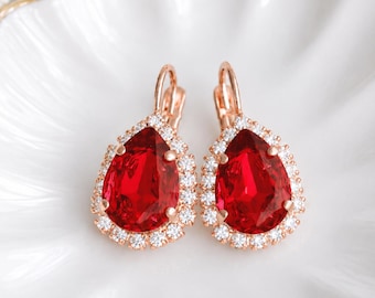 Red Ruby Earrings, Red Crimson Drop Crystal Jewelry, Bridal Red Scarlet Drop Earrings, Bridesmaids Ruby Earrings, Christmas Gift For Her