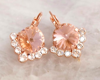 Blush Pink Crystal Earrings, Dusty Rose Drop Earrings, Morganite Crystal Earrings, Blush Rose Wedding Earrings, Bridesmaids Earrings