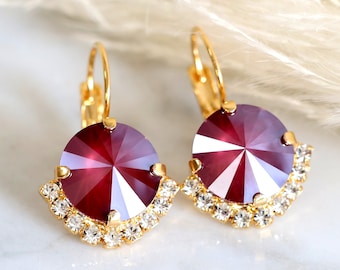 Burgundy Earrings, Red Crystal Drop Earrings, Red Wine Crystal Earrings, Bridal Maroon Earrings, Crystal Burgundy Earrings, Maroon Earrings