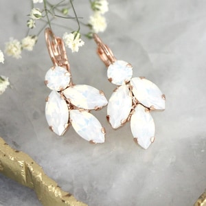 White Opal Drop Earrings, Bridal Opal Crystal Earrings, Bridal Opal Drop Earrings, White Opal Crystal Drop Earrings, Bridesmaids Earrings