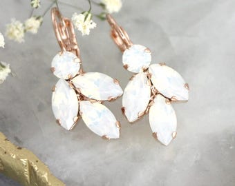 White Opal Drop Earrings, Bridal Opal Crystal Earrings, Bridal Opal Drop Earrings, White Opal Crystal Drop Earrings, Bridesmaids Earrings
