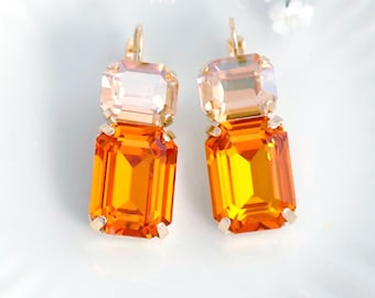 Orange Drop Leverback Crystal Earrings, Dark Orange Crystal Earrings, Terracotta, Tangerine Wedding Jewelry, Burnt Orange Earrings