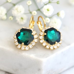 Emerald Green Earrings, Emerald Drop Earrings, Christmas Gift, Bridal Emerald Crystal Drop Earrings, Bridesmaids Emerald Earrings.