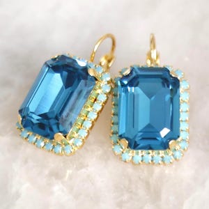 Indicolite Crystal Earrings, Indicolite Drop Crystal Embellished Swarovski Earrings, Peacock Blue Earrings, Teal Blue Wedding Earrings