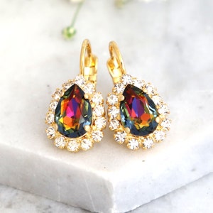 Rainbow Earrings, Multicolor Drop Earrings, Gift For Her, Volcano Crystal Drop Earrings, Black Orange Earrings, Bridal Volcano Earrings