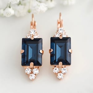 Blue Navy Drop Earrings, Navy Blue Crystal Drop Bridal Earrings, Sapphire Blue Earrings, Bridesmaids Earrings, Gift For Her, Blue Earrings