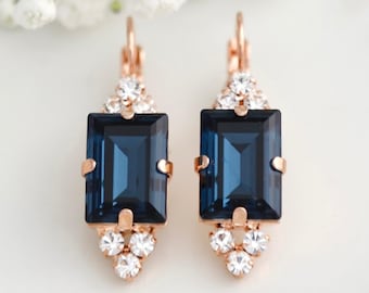 Blue Navy Drop Earrings, Navy Blue Crystal Drop Bridal Earrings, Sapphire Blue Earrings, Bridesmaids Earrings, Gift For Her, Blue Earrings