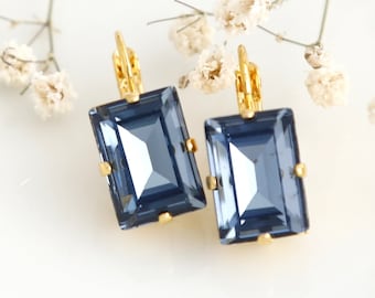 Denim Blue Crystal Earrings, Dark Blue Drop Earrings, Earrings, Gift For Her, Blue Bridesmaids Crystal Earrings, Denim Blue Drop Earrings