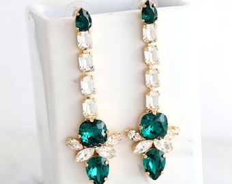 Emerald Chandelier Earrings, Emerald Green Crystal Earrings, Bridal Emerald LONG Earrings, Emerald Statement Crystal Earrings, Gift For Her