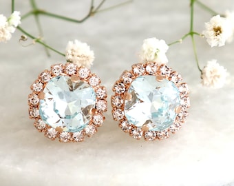 Aquamarine Stud Earrings, Light Blue Crystal Stud Earrings, Aquamarine Bridal Earrings, Bridesmaids Earrings, Bridal Something Blue Jewelry