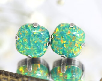 Opal Earrings, Fire Opal Stud Earrings, Green Stud Opal, Opal Stud Earrings,Gift For Her, Opal Post Earrings, Mint Green Opal Stud Earrings