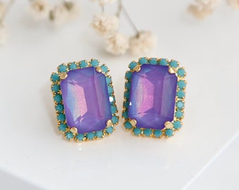 Purple Stud Earrings, Violet Purple Crystal Earrings, Purple Stud Crystal Earrings, Handmade Purple Earrings, Bridesmaids Purple Earrings