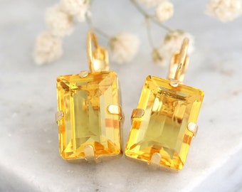 Yellow Drop Earrings, Yellow Earrings, Bridal Yellow Earrings, Yellow Crystal Earrings, Gift For Her, Bridesmaids Daffodil Yellow Earrings