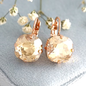 Champagne Drop Earrings, Bridal Gold Crystal Earrings, Topaz Crystal Drop Earrings, Bridesmaids gifts, Champagne Classic Bridal Earrings
