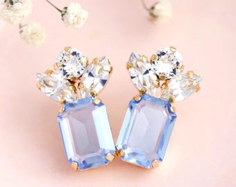 Light Sapphire Crystal Stud Bridal Earrings, Light Blue Classic Stud Earrings, Aquamarine Crystal Drop Earrings, Bridal Blue Earrings