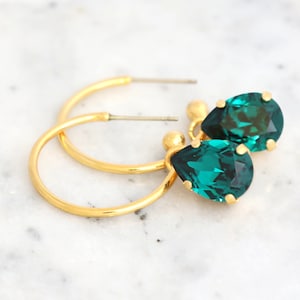 Emerald Green Earrings, Hoop Earrings, Green Emerald Hoop Earrings, Gift For Her, Emerald Crystal Drop Earrings, Boho Chic Earrings