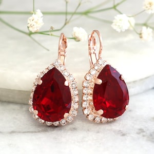 Red Crystal Earrings, Crimson Red Crystal Drop Earrings, Bridal Ruby Red Crystal Earrings, Burgundy Red Earrings, Bridesmaids Earrings